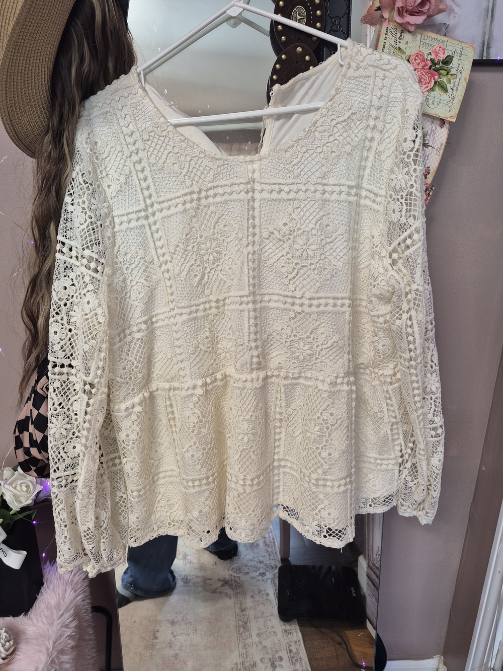 Maurices Cream Crochet Lace Peplum Blouse